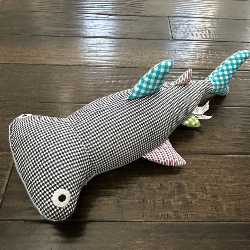 Pottery Barn Kids Shark Plush Stuffed Animal Patchwork Gray Multicolored 19 Inch